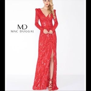 Mac Duggal Long Dynasty Sleeve Sequined Slit Gown